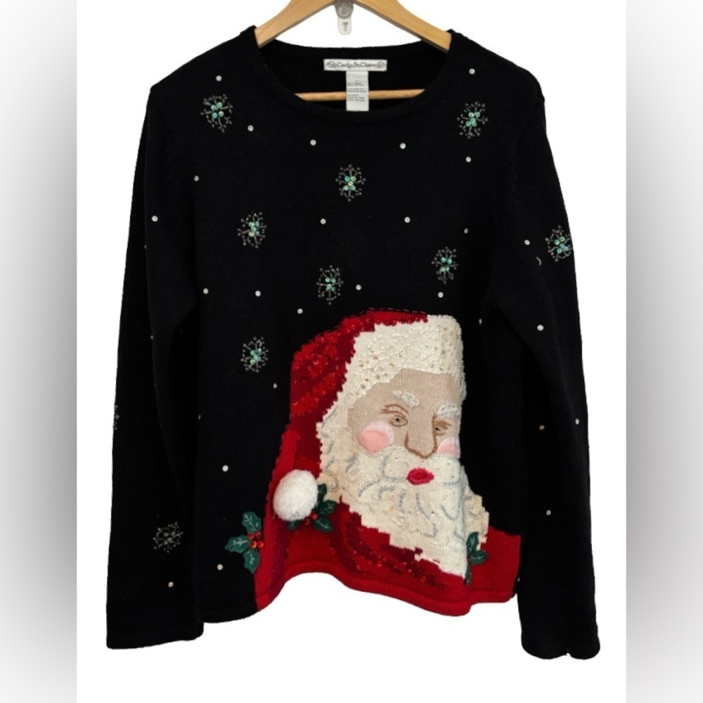 Ugly Christmas cotton blend sweater w Santa face SZ XL Holiday